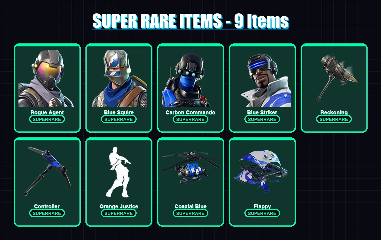 [PS4/PS5/XBOX/PC] | Rogue Agent | Blue Squire | Carbon Commando | Blue Striker | Ragnarok | 84 skin | 81 pickaxe | 94 emote | 87 glider | Lv1382