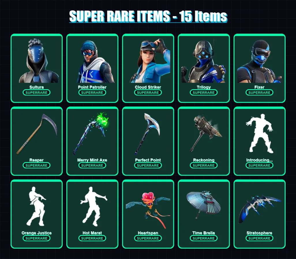[PS4/PS5/XBOX/PC] | Sultura | Point Patroller | Cloud Striker | Trilogy | Fixer | 125 skin | 154 pickaxe | 126 emote | 148 glider | Lv2320
