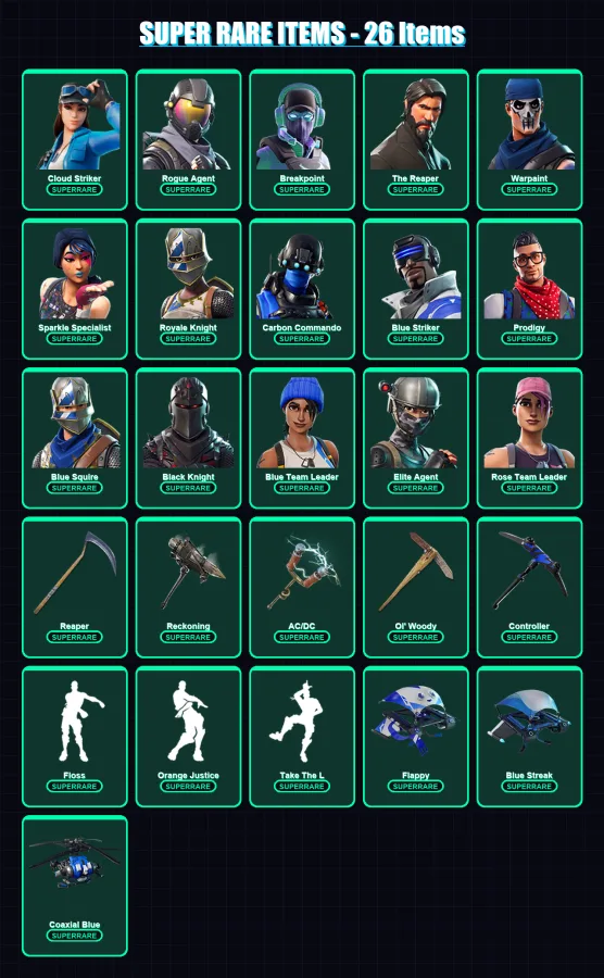 [PC/XBOX] | Cloud Striker | Rogue Agent | Breakpoint | The Reaper | Warpaint | 122 skin | 89 pickaxe | 92 emote | 83 glider | Lv948