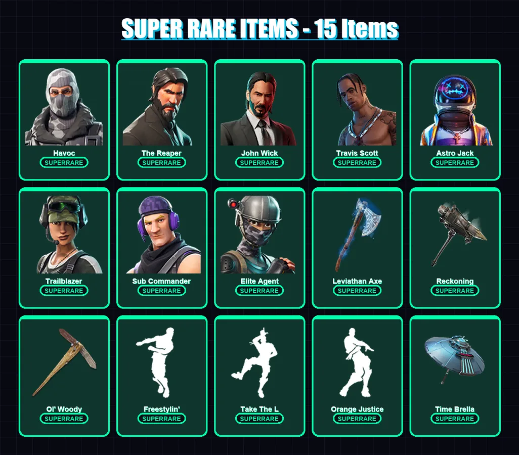 [PC/PSN] | Havoc | The Reaper | John Wick | Travis Scott | Astro Jack | 247 skin | 285 pickaxe | 227 emote | 231 glider | Lv3647