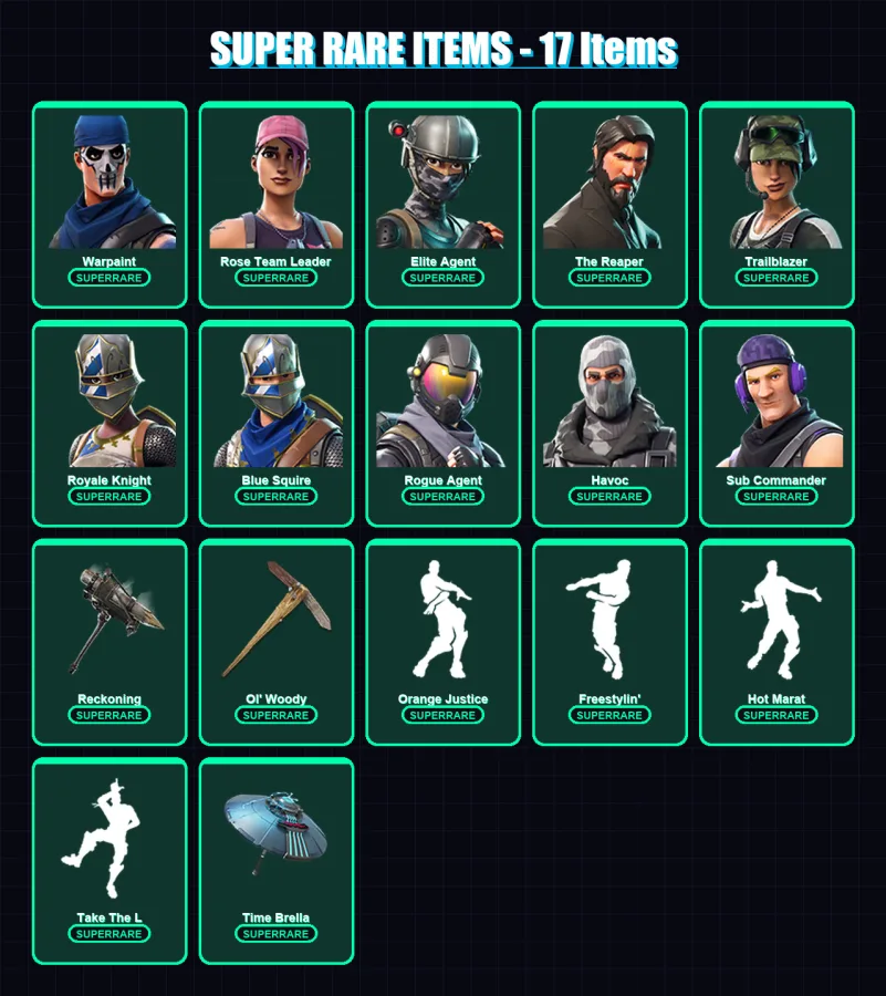 [PC/PSN] | Warpaint | Rose Team Leader | Elite Agent | The Reaper | Trailblazer | 234 skin | 238 pickaxe | 194 emote | 154 glider | Lv1858