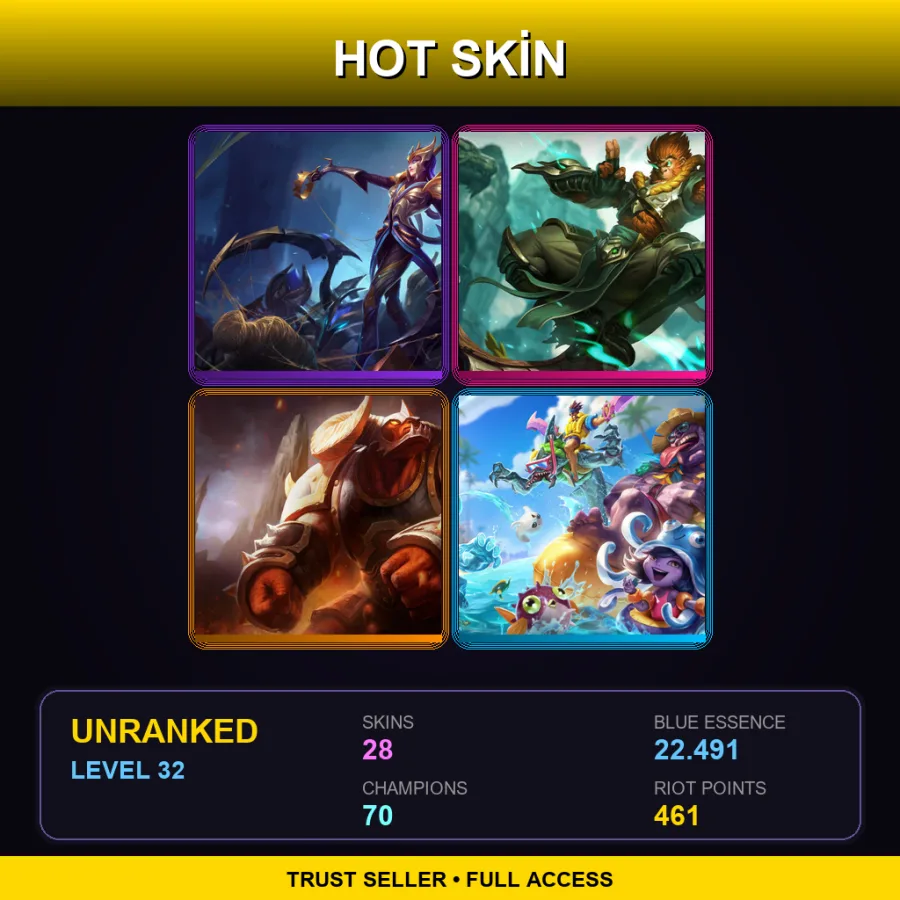 EUW | Lv32 | Unranked | 28 Skin | 70 Champ — LoL account