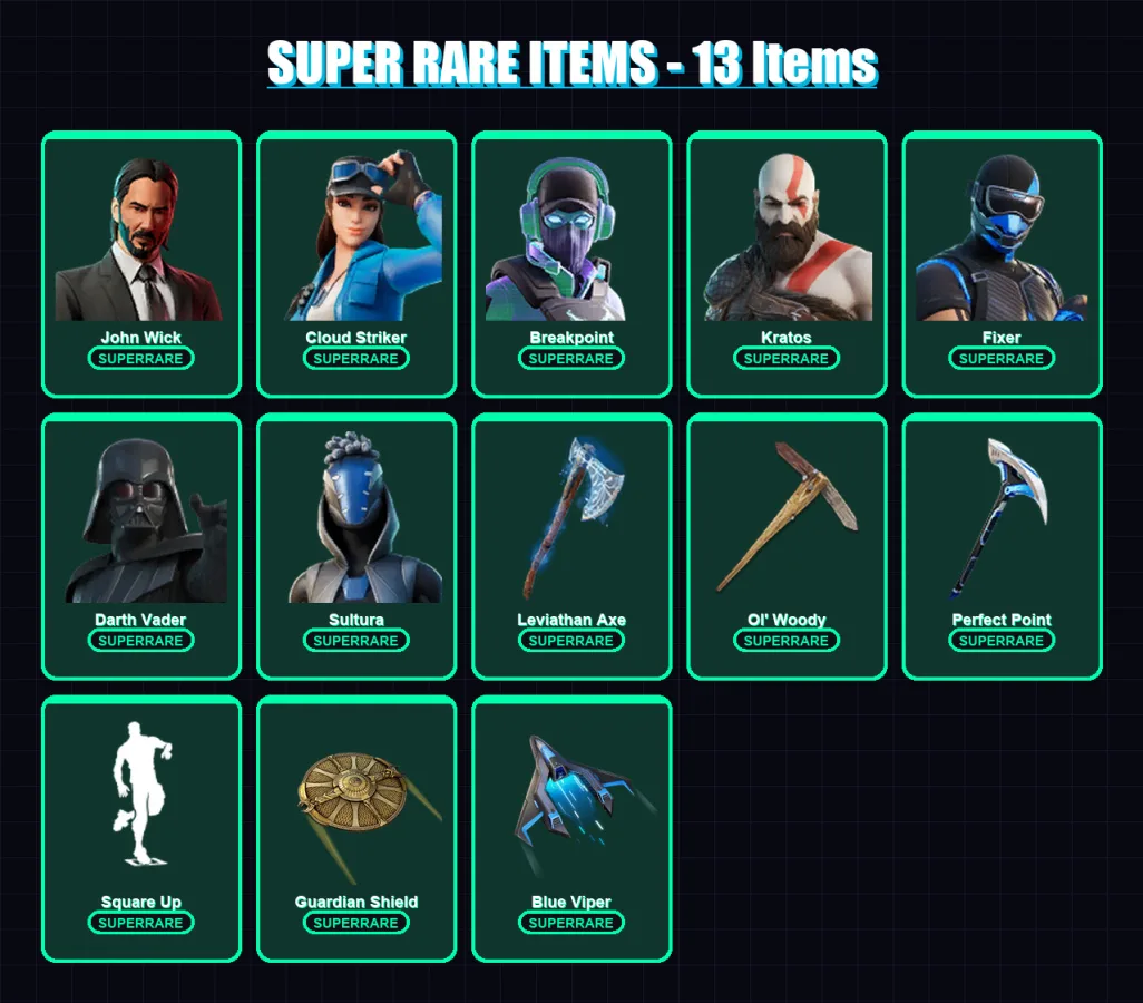 [PC/XBOX/PSN] | John Wick | Cloud Striker | Breakpoint | Kratos | Fixer | 222 skin | 191 pickaxe | 120 emote | 130 glider | Lv1957