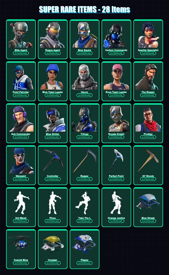[PC/XBOX/PSN] | Elite Agent | Rogue Agent | Blue Squire | Carbon Commando | Sparkle Specialist | 69 skin | 57 pickaxe | 64 emote | 52 glider | Lv649