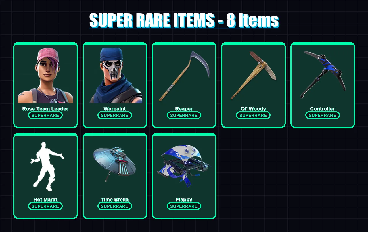 [PS4/PS5/XBOX/PC] | Rose Team Leader | Warpaint | Blackheart | Eternal Knight | Omegarok | 75 skin | 110 pickaxe | 97 emote | 91 glider | Lv1221