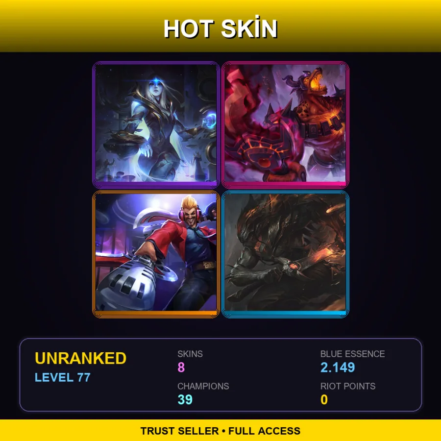 EUNE | Lv77 | Unranked | 8 Skin | 39 Champ — LoL account