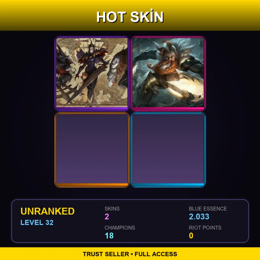 RU | Lv32 | Unranked | 2 Skin | 18 Champ