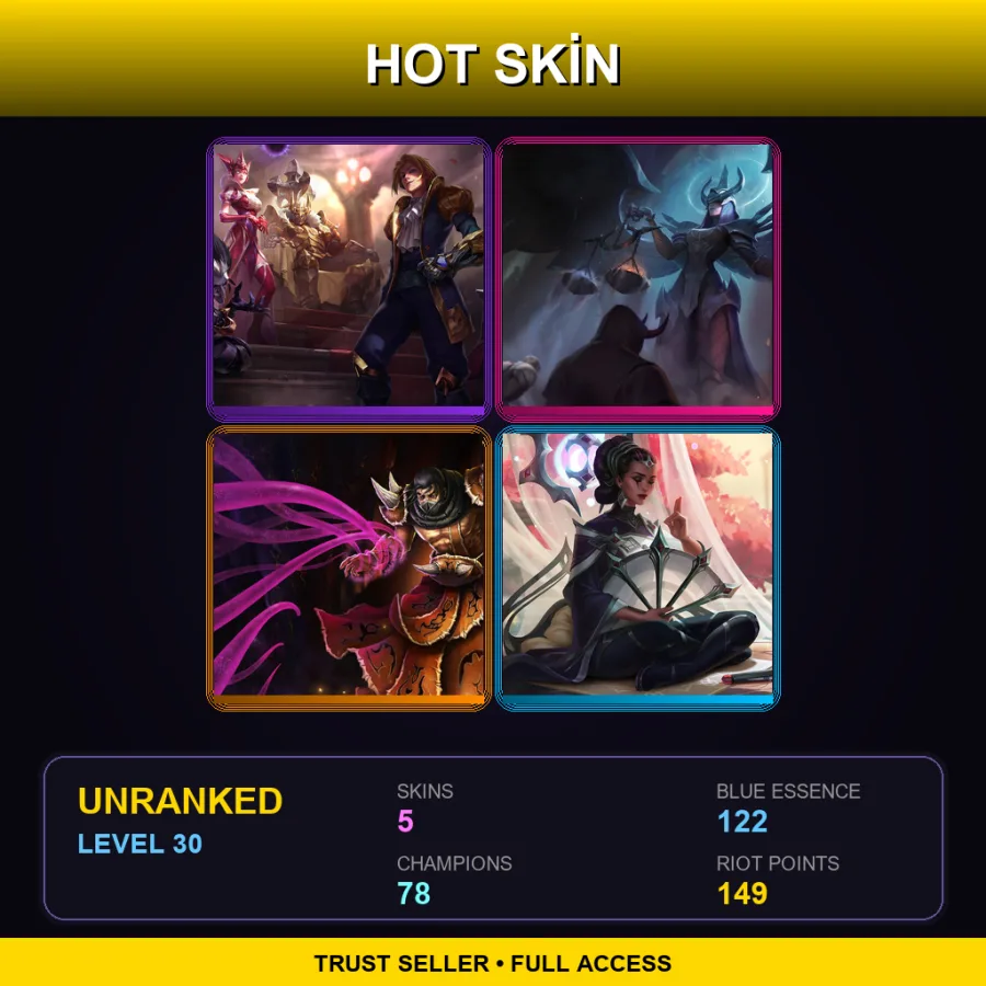EUW | Lv30 | Unranked | 5 Skin | 78 Champ — LoL account