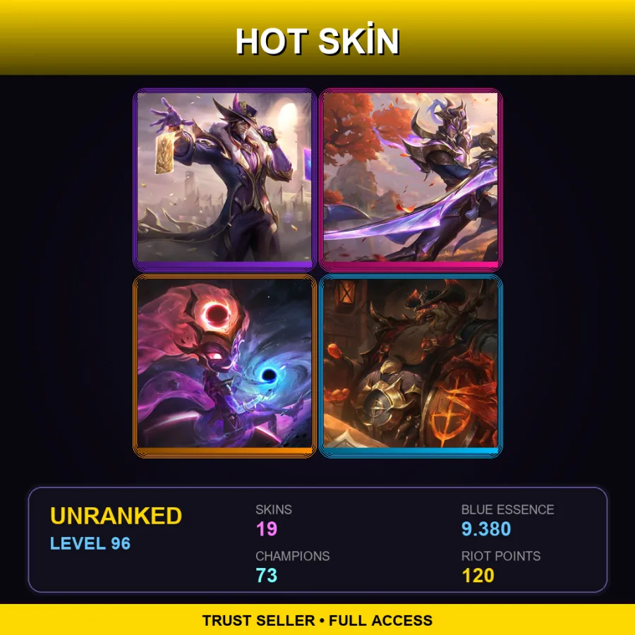 OCE | Lv96 | Unranked | 19 Skin | 73 Champ — LoL account