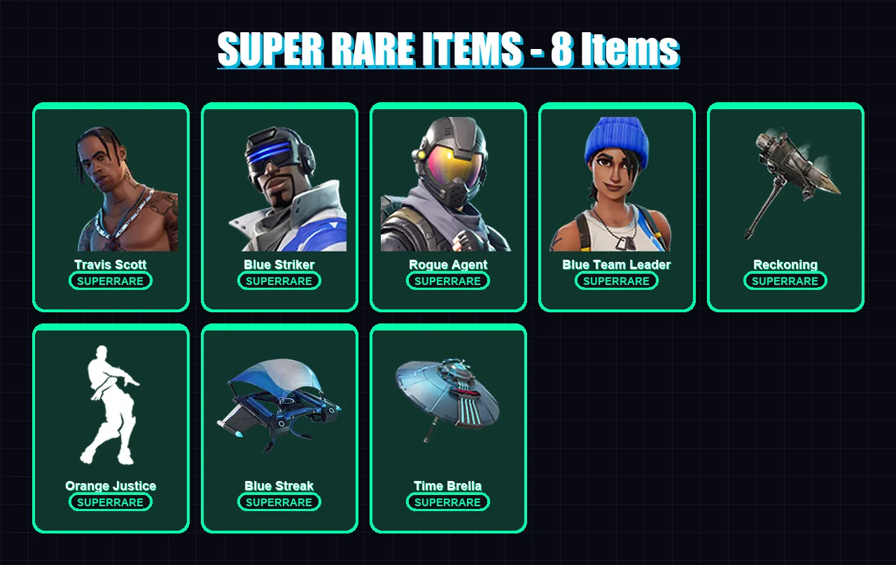 [PS4/PS5/XBOX/PC] | Travis Scott | Blue Striker | Rogue Agent | Blue Team Leader | Carbide | 80 skin | 93 pickaxe | 112 emote | 108 glider | Lv1794