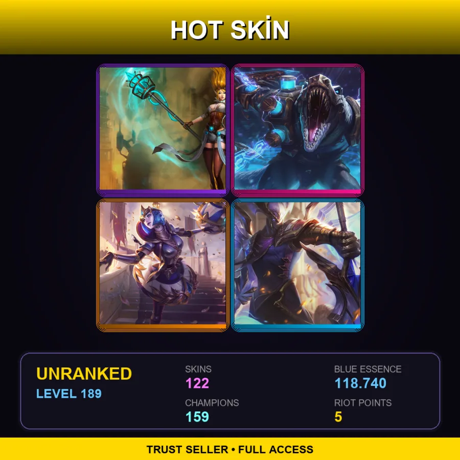 SG | Lv189 | Unranked | 122 Skin | 159 Champ — LoL account