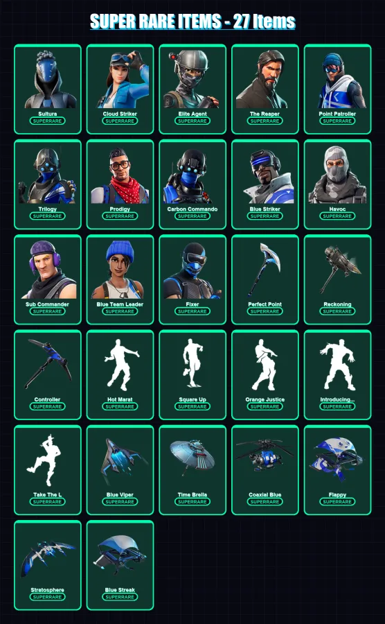 [PC/XBOX/PSN] | Sultura | Cloud Striker | Elite Agent | The Reaper | Point Patroller | 118 skin | 172 pickaxe | 129 emote | 153 glider | Lv2844 — Fortnite account