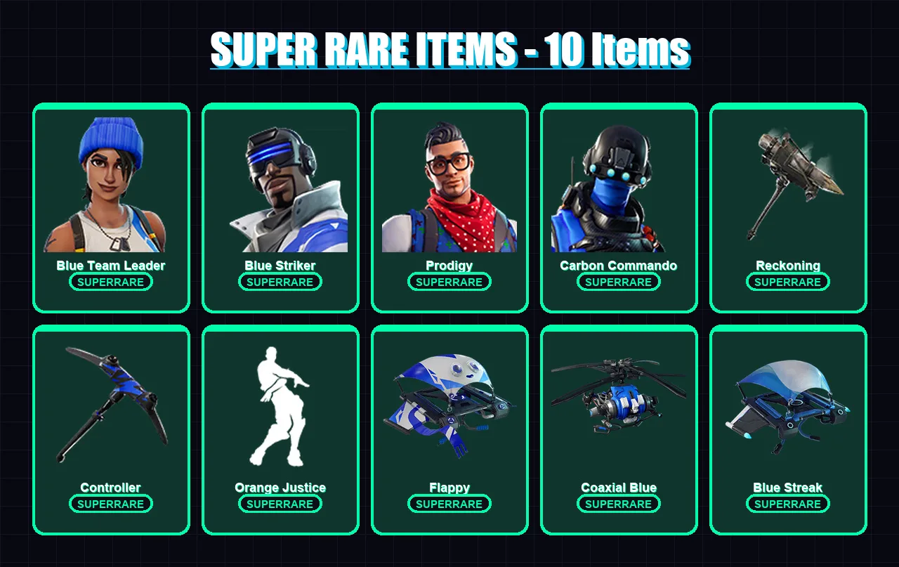 [PC/XBOX/PSN] | Blue Team Leader | Blue Striker | Prodigy | Carbon Commando | Enforcer | 33 skin | 35 pickaxe | 42 emote | 38 glider | Lv575
