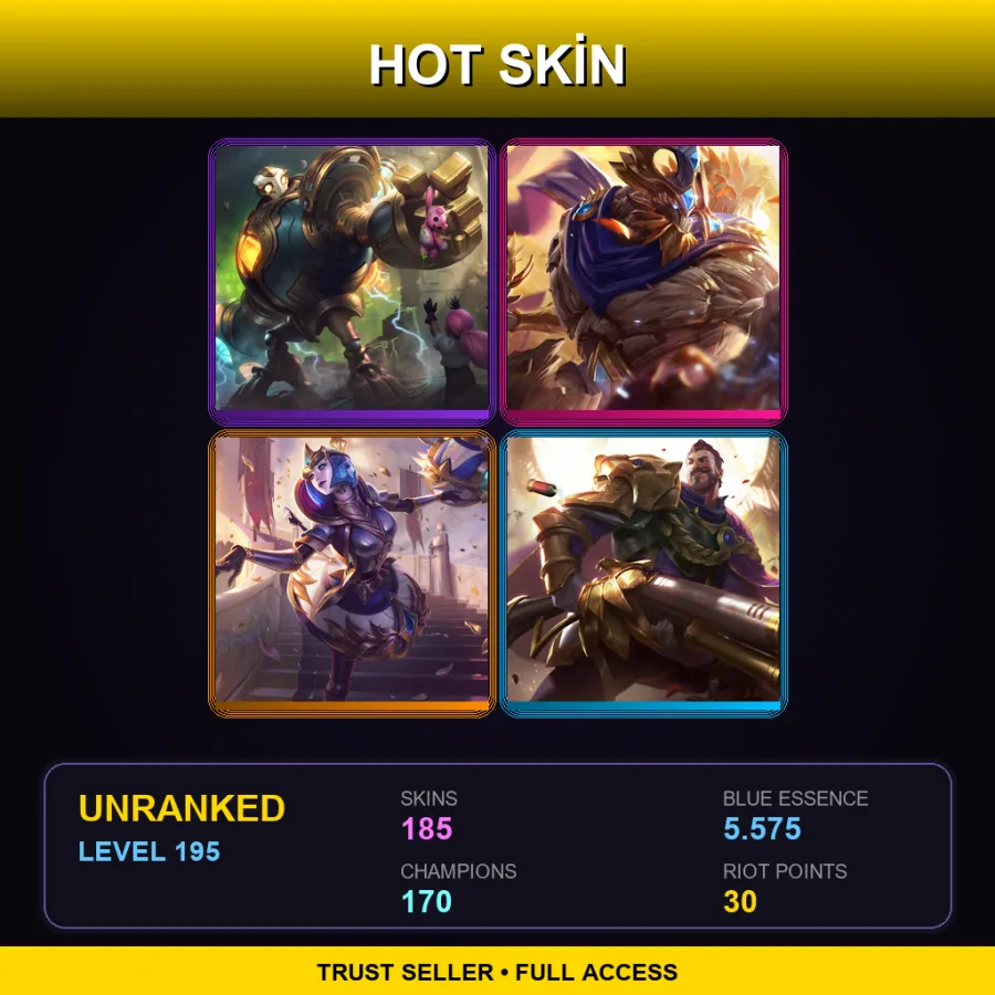 SG | Lv195 | Unranked | 185 Skin | 170 Champ — LoL account