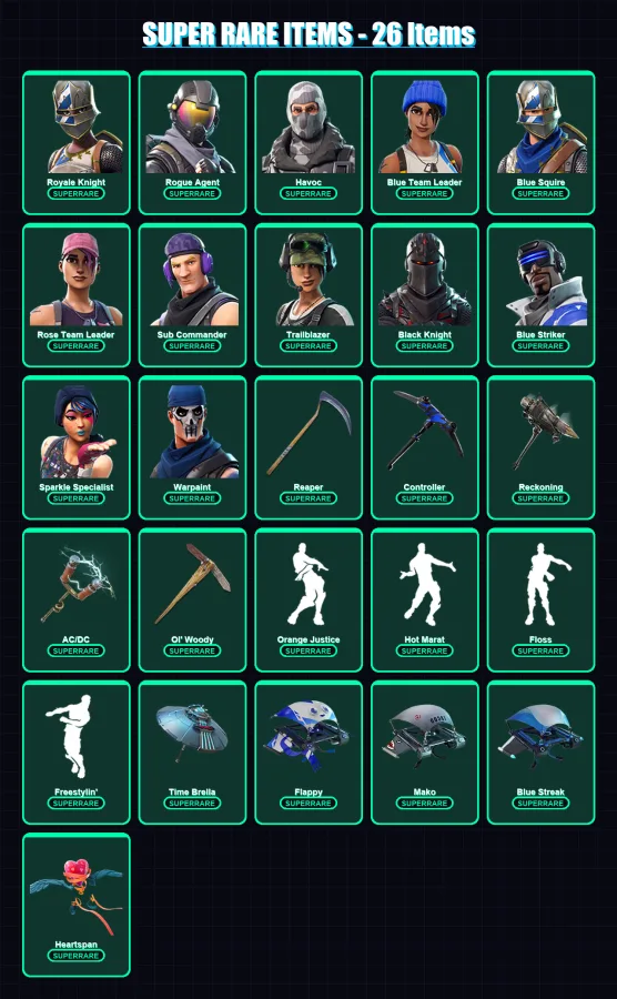 [PS4/PS5/XBOX/PC] | Royale Knight | Rogue Agent | Havoc | Blue Team Leader | Blue Squire | 89 skin | 69 pickaxe | 66 emote | 72 glider | Lv1036