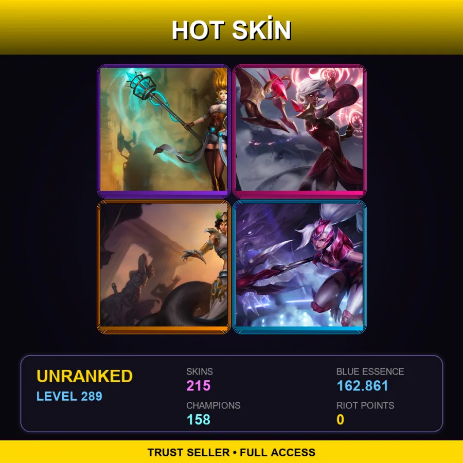 TW | Lv289 | Unranked | 215 Skin | 158 Champ — LoL account