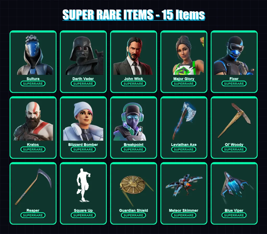 [PC/XBOX] | Sultura | Darth Vader | John Wick | Major Glory | Fixer | 227 skin | 207 pickaxe | 141 emote | 130 glider | Lv1704