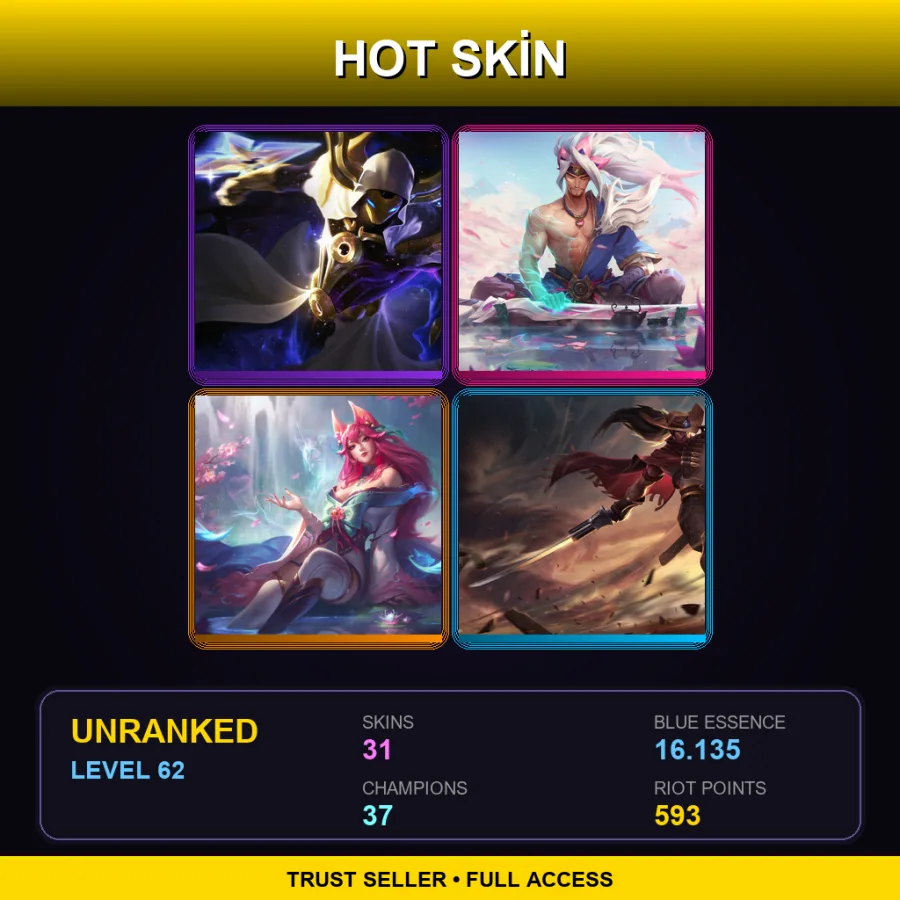 LAS | Lv62 | Unranked | 31 Skin | 37 Champ — LoL account