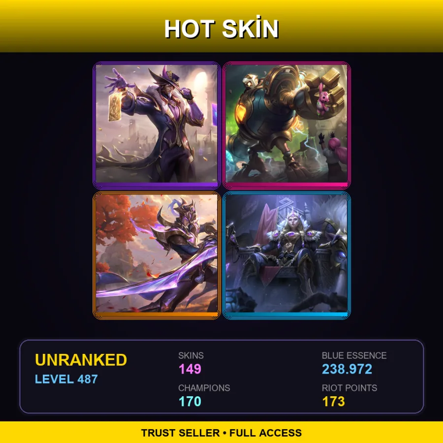 EUNE | Lv487 | Unranked | 149 Skin | 170 Champ