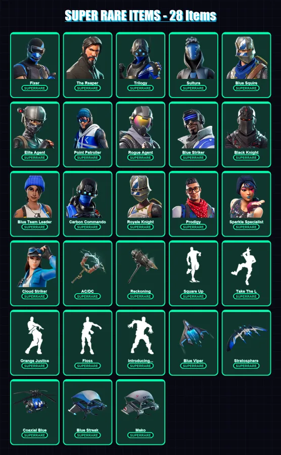 [PS4/PS5/XBOX/PC] | Fixer | The Reaper | Trilogy | Sultura | Blue Squire | 54 skin | 51 pickaxe | 56 emote | 61 glider | Lv1020