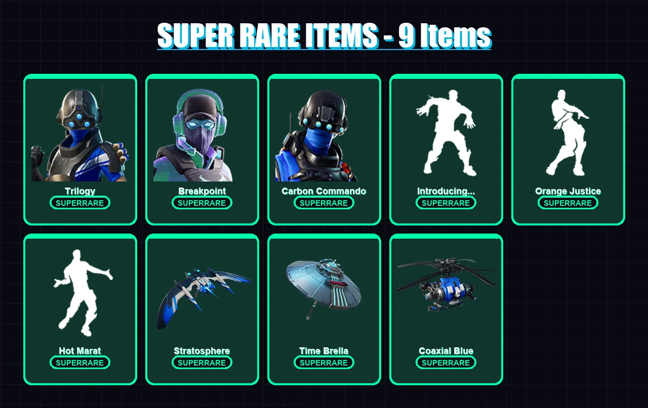 [PC/XBOX] | Trilogy | Breakpoint | Carbon Commando | Nezumi | Catalyst | 58 skin | 78 pickaxe | 80 emote | 97 glider | Lv1531
