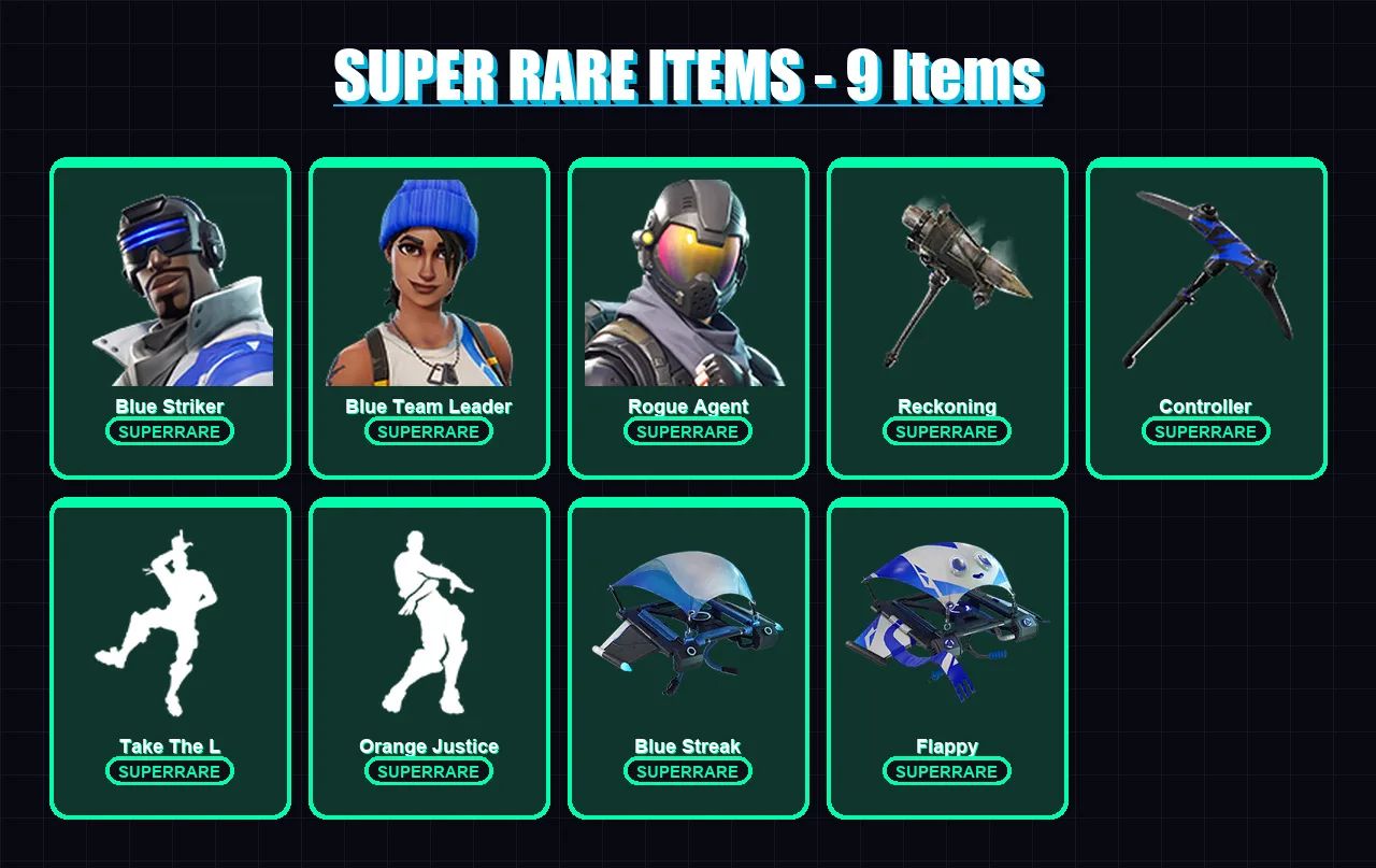 [PC/XBOX/PSN] | Blue Striker | Blue Team Leader | Rogue Agent | Drift | Valor | 18 skin | 13 pickaxe | 15 emote | 18 glider | Lv198 — Fortnite account