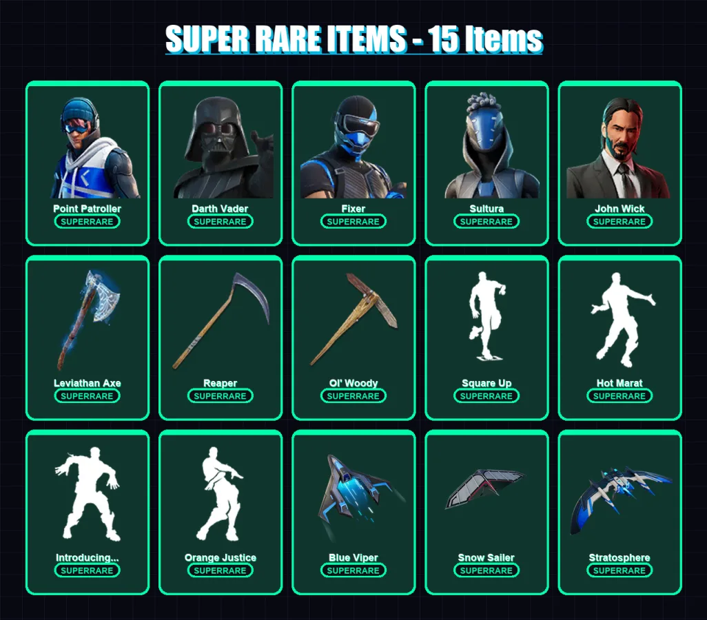[PS4/PS5/XBOX/PC] | Point Patroller | Darth Vader | Fixer | Sultura | John Wick | 168 skin | 189 pickaxe | 130 emote | 140 glider | Lv1868