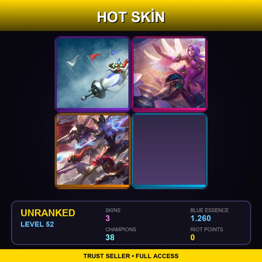 EUW | Lv52 | Unranked | 3 Skin | 38 Champ — LoL account