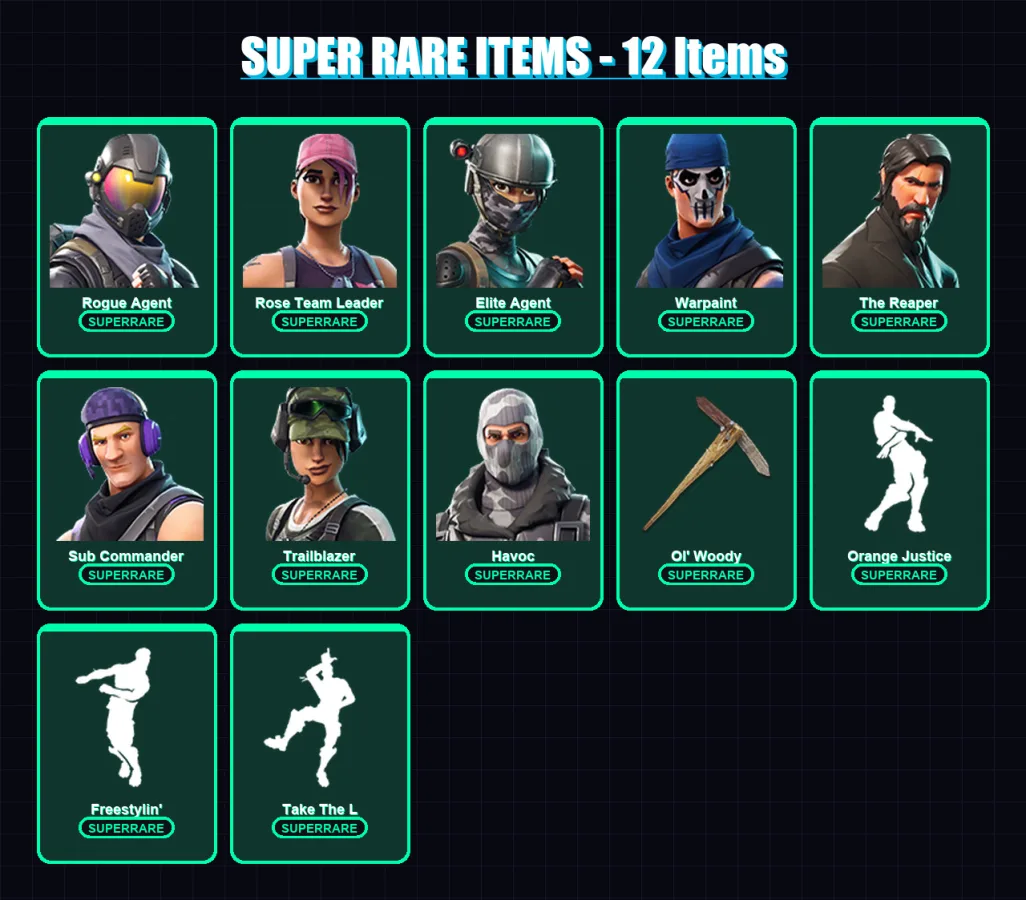 [PC/XBOX/PSN] | Rogue Agent | Rose Team Leader | Elite Agent | Warpaint | The Reaper | 29 skin | 20 pickaxe | 27 emote | 23 glider | Lv313