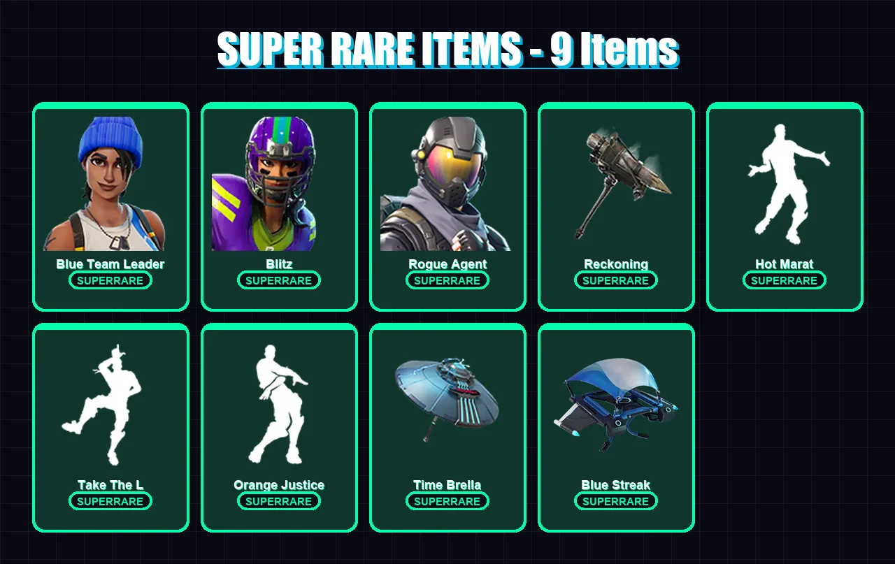 [PS4/PS5/XBOX/PC] | Blue Team Leader | Blitz | Rogue Agent | Wild Card | Calamity | 99 skin | 115 pickaxe | 106 emote | 99 glider | Lv1578