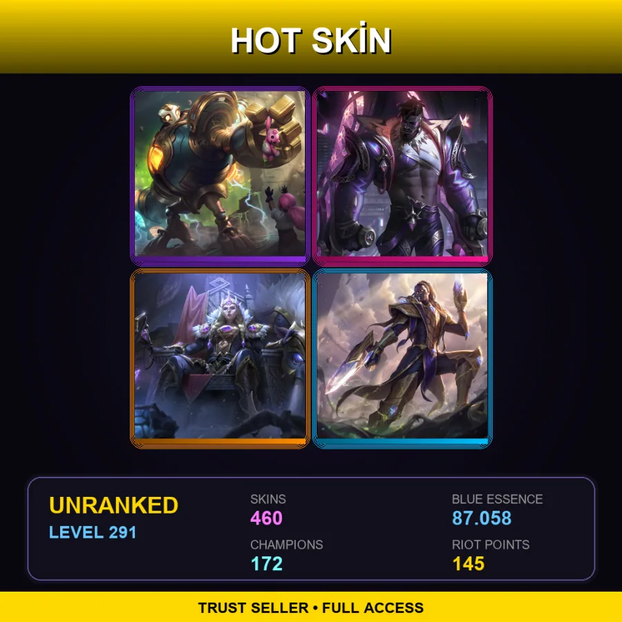 VN | Lv291 | Unranked | 460 Skin | 172 Champ — LoL account