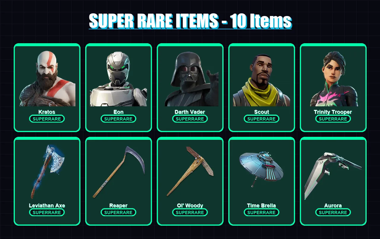 [PC/XBOX/PSN] | Kratos | Eon | Darth Vader | Scout | Trinity Trooper | 471 skin | 355 pickaxe | 330 emote | 219 glider | Lv5737