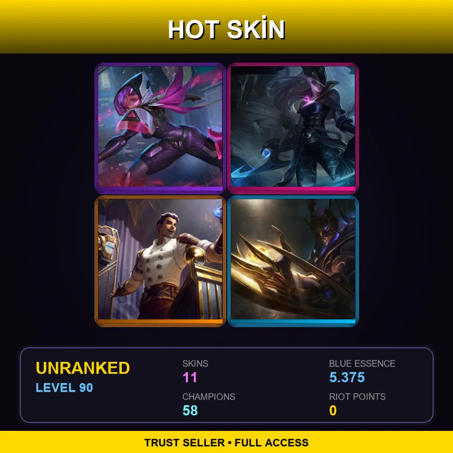LAN | Lv90 | Unranked | 11 Skin | 58 Champ — Traditional Lee Sin