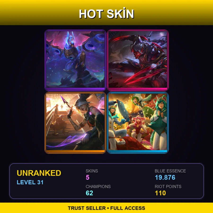 EUW | Lv31 | Unranked | 5 Skin | 62 Champ — LoL account
