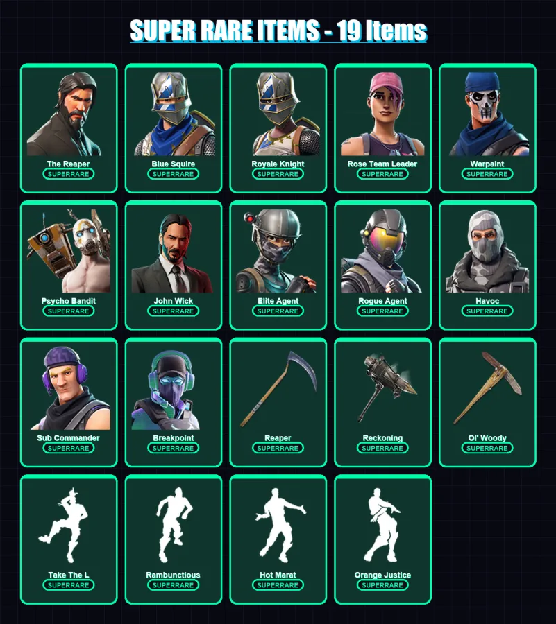 [PC/XBOX/PSN] | The Reaper | Blue Squire | Royale Knight | Omega | Rose Team Leader | 335 skin | 329 pickaxe | 269 emote | 206 glider | Lv3555