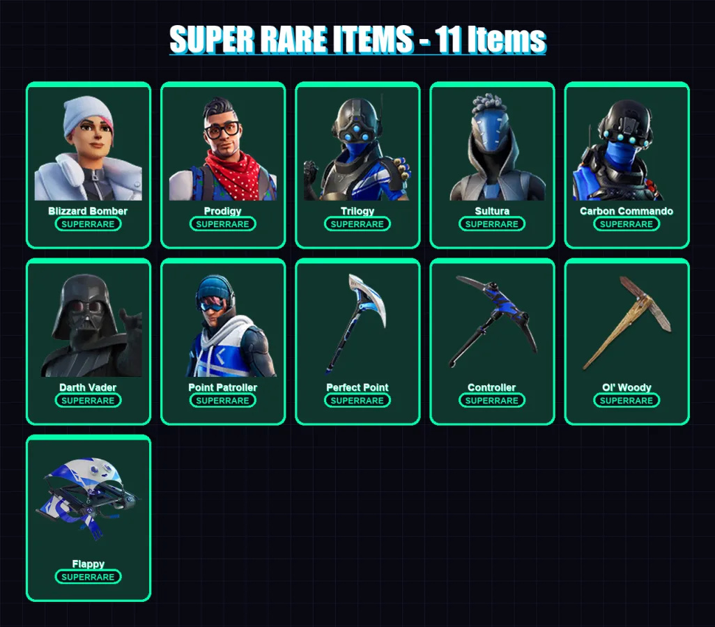 [PS4/PS5/PC] | Blizzard Bomber | Prodigy | Trilogy | Sultura | Carbon Commando | 237 skin | 262 pickaxe | 192 emote | 176 glider | Lv2413 — Fortnite account