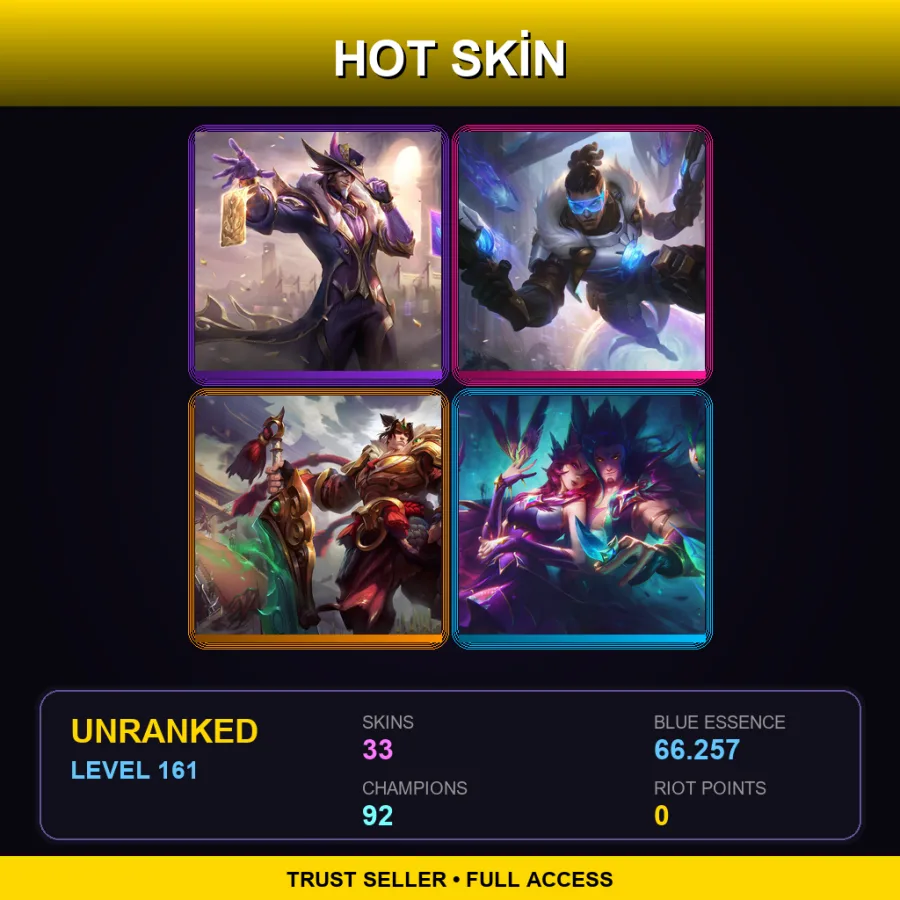EUNE | Lv161 | Unranked | 33 Skin | 92 Champ