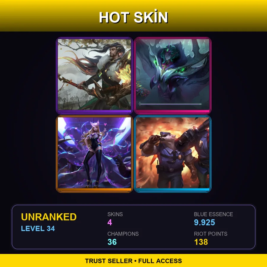 EUNE | Lv34 | Unranked | 4 Skin | 36 Champ — LoL account