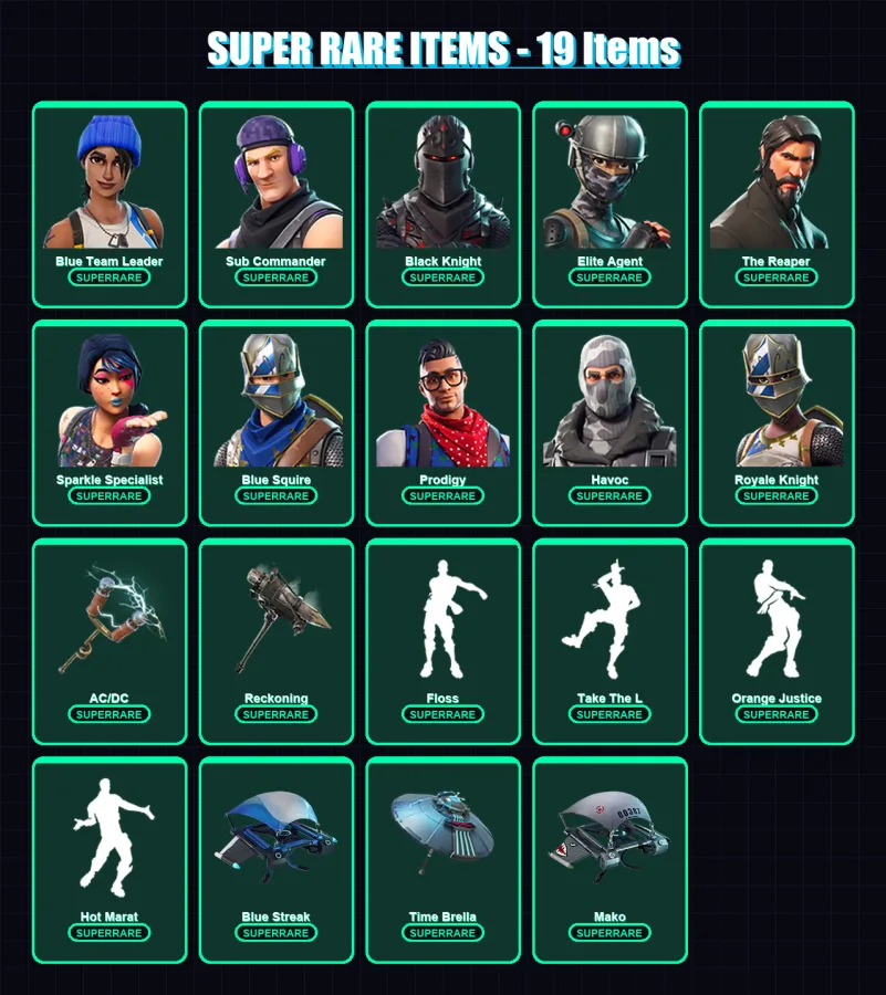 [PS4/PS5/XBOX/PC] | Blue Team Leader | Sub Commander | Black Knight | Elite Agent | The Reaper | 38 skin | 25 pickaxe | 35 emote | 38 glider | Lv620