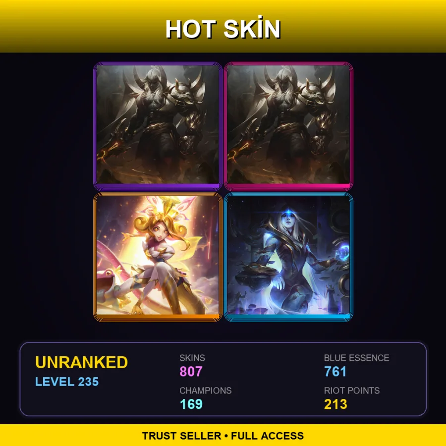 EUW | Lv235 | Unranked | 807 Skin | 169 Champ