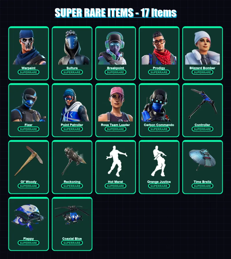 [PC/XBOX] | Warpaint | Sultura | Breakpoint | Prodigy | Blizzard Bomber | 139 skin | 174 pickaxe | 143 emote | 164 glider | Lv2299