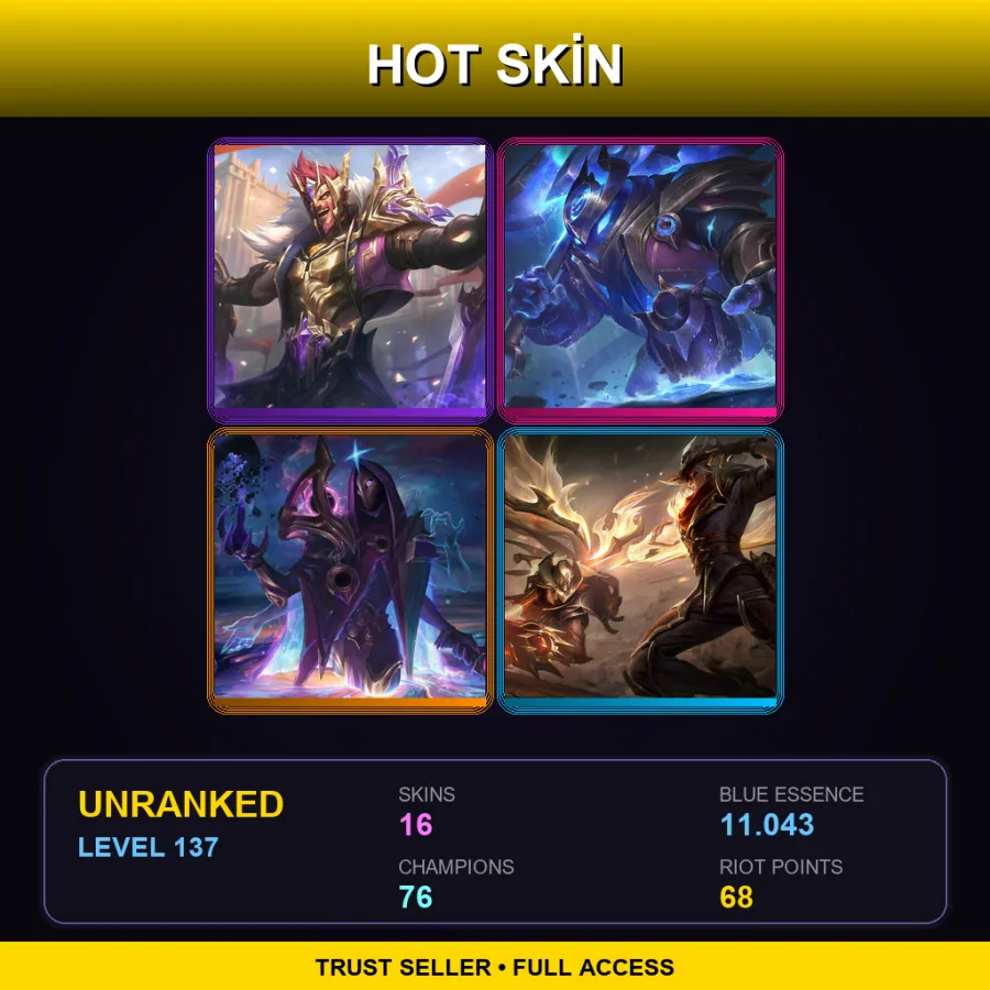 EUW | Lv137 | Unranked | 16 Skin | 76 Champ