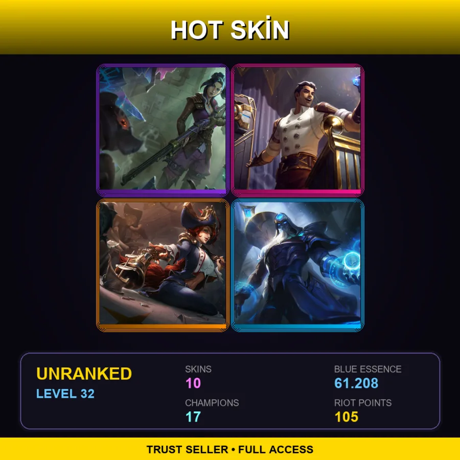 NA | Lv32 | Unranked | 10 Skin | 17 Champ — LoL account