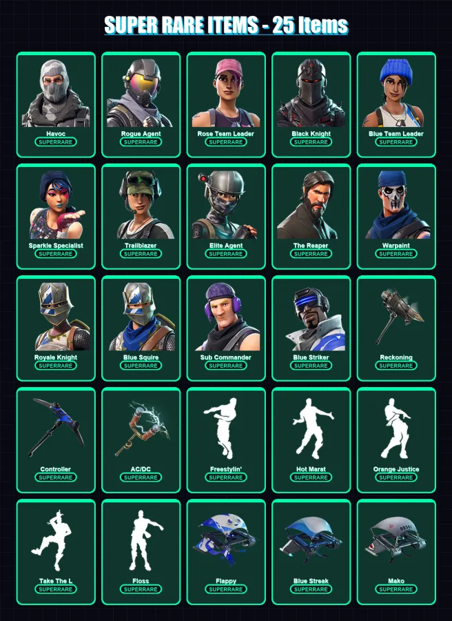 [PC/XBOX/PSN] | Havoc | Rogue Agent | Rose Team Leader | Black Knight | Blue Team Leader | 44 skin | 25 pickaxe | 34 emote | 33 glider | Lv406 — Fortnite account
