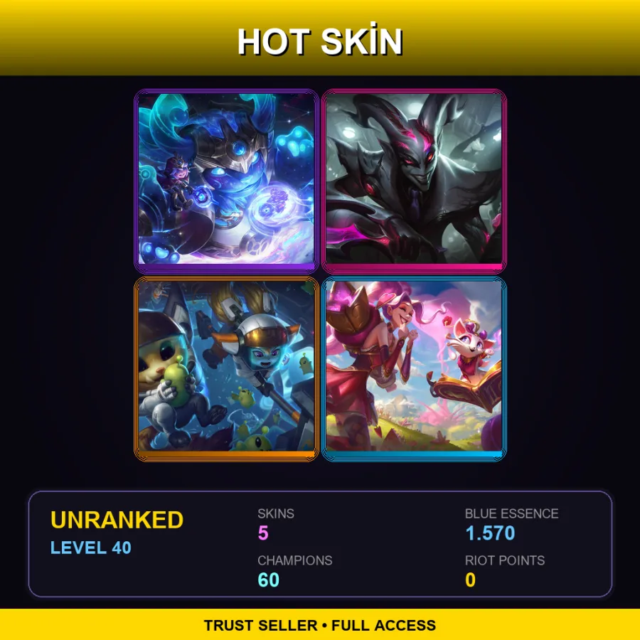 TR | Lv40 | Unranked | 5 Skin | 60 Champ — LoL account