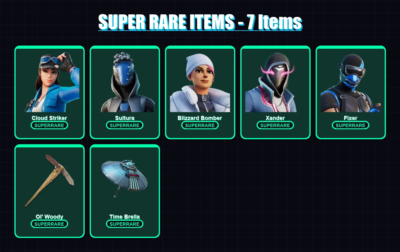 [PS4/PS5/XBOX/PC] | Cloud Striker | Sultura | Blizzard Bomber | Xander | Fixer | 49 skin | 71 pickaxe | 59 emote | 58 glider | Lv1061