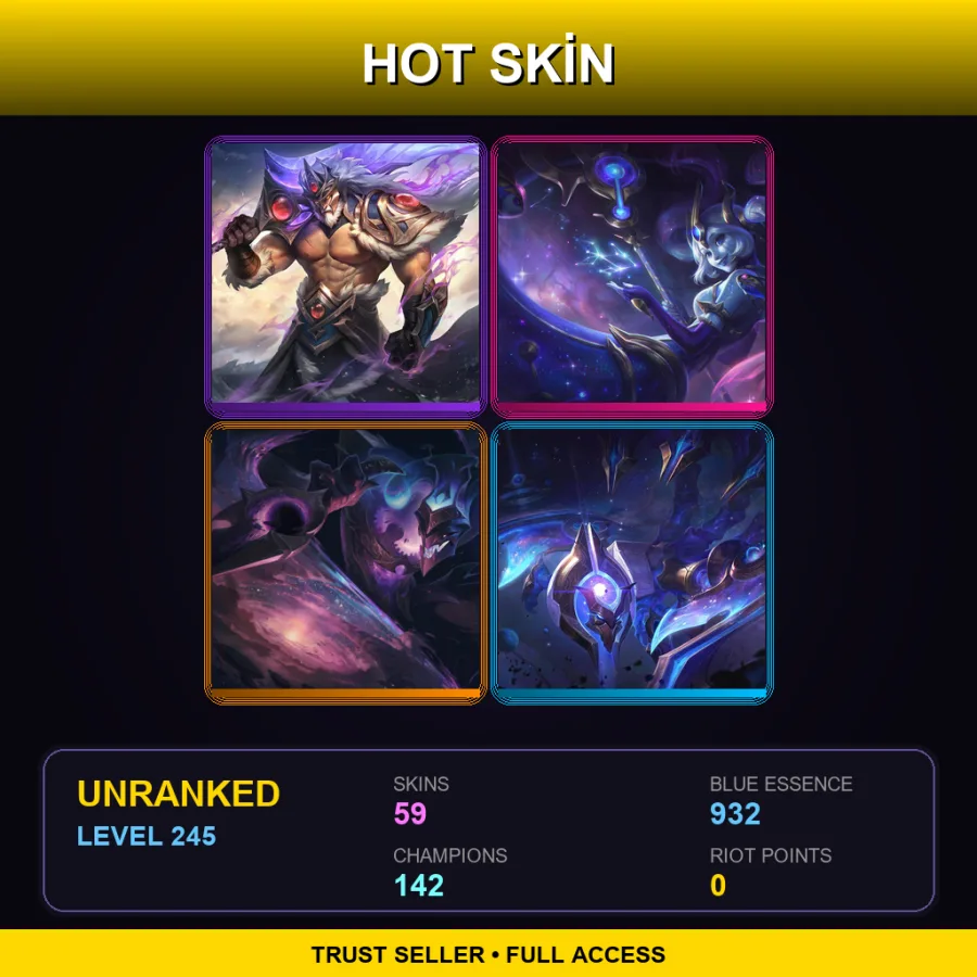 EUNE | Lv245 | Unranked | 59 Skin | 142 Champ — LoL account