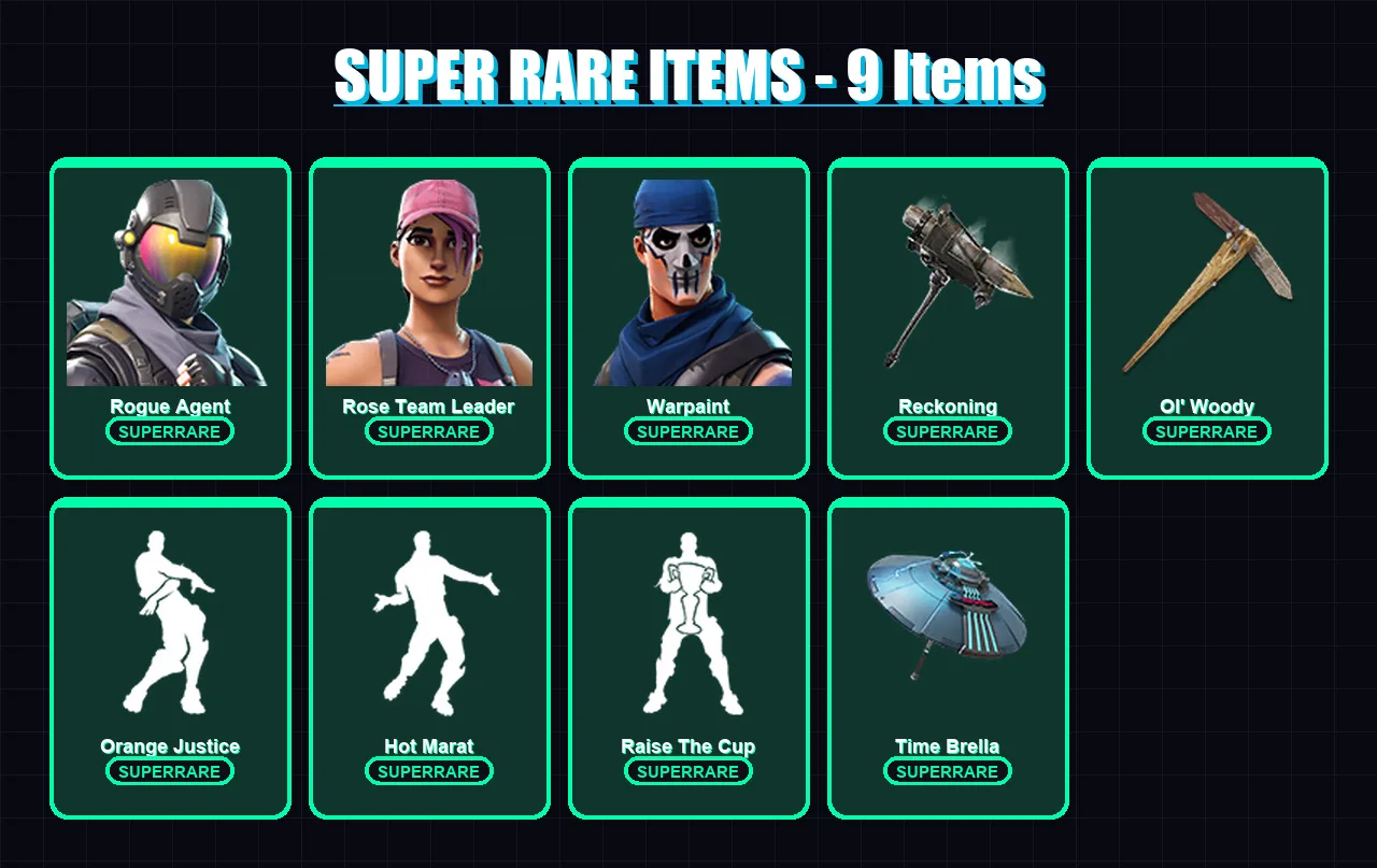 [PC] | Rogue Agent | Rose Team Leader | Warpaint | The Foundation | Era | 229 skin | 256 pickaxe | 262 emote | 220 glider | Lv3634