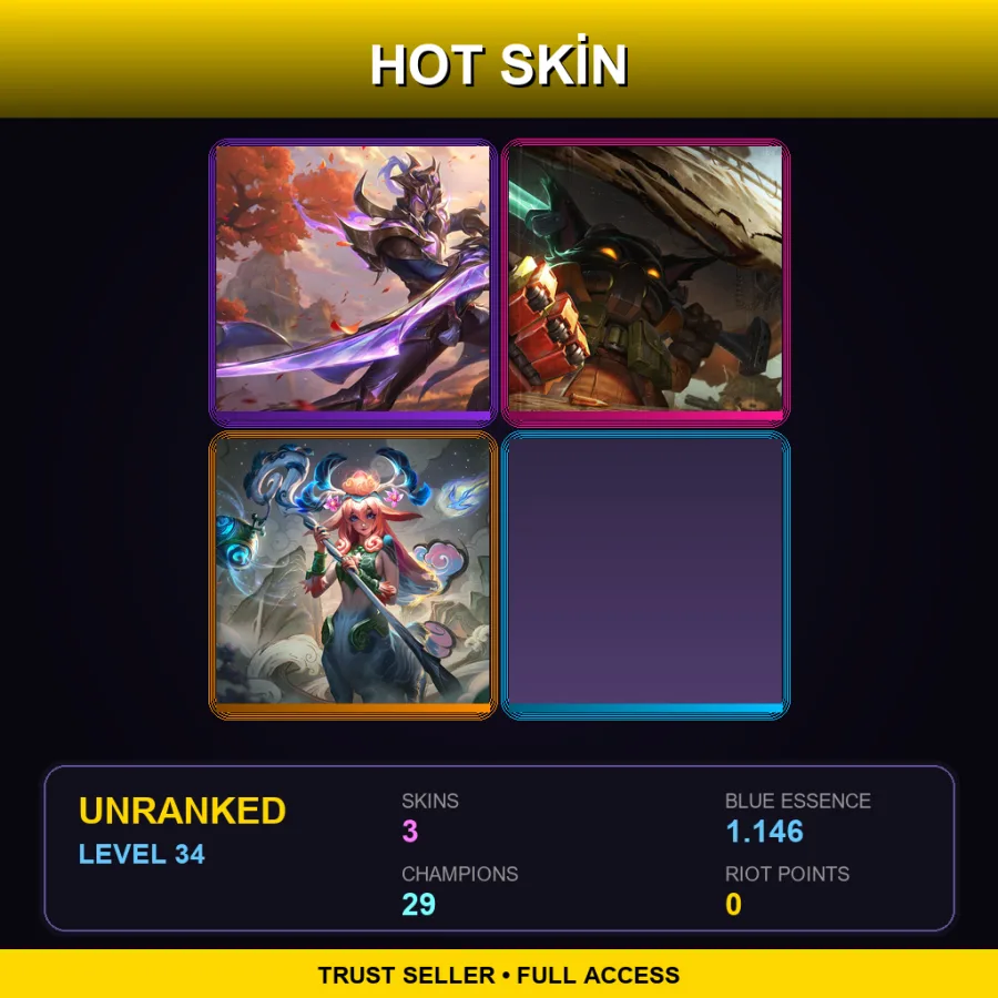 TR | Lv34 | Unranked | 3 Skin | 29 Champ — LoL account