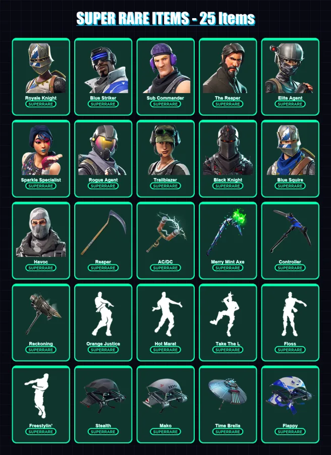 [PS4/PS5/XBOX/PC] | Royale Knight | Blue Striker | Sub Commander | The Reaper | Elite Agent | 204 skin | 237 pickaxe | 192 emote | 206 glider | Lv48